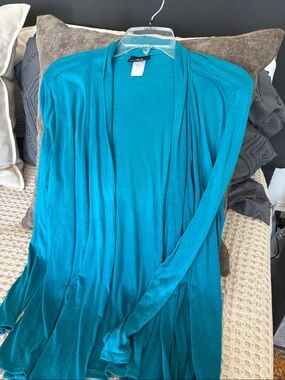 Open-Front Teal Women's Cardigan Sweater - Lightweight Draped Long Sleeve